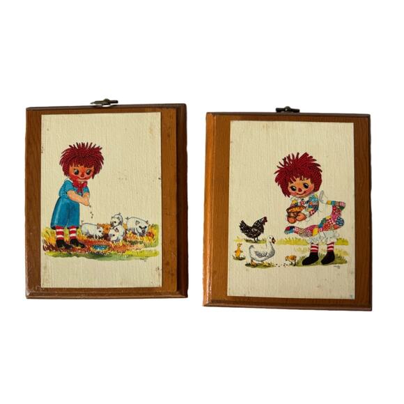 Unbranded Other - 1977 Raggedy Ann & Andy Wooden Wall Plaques Bobbs-Merrill Set Americana Classic